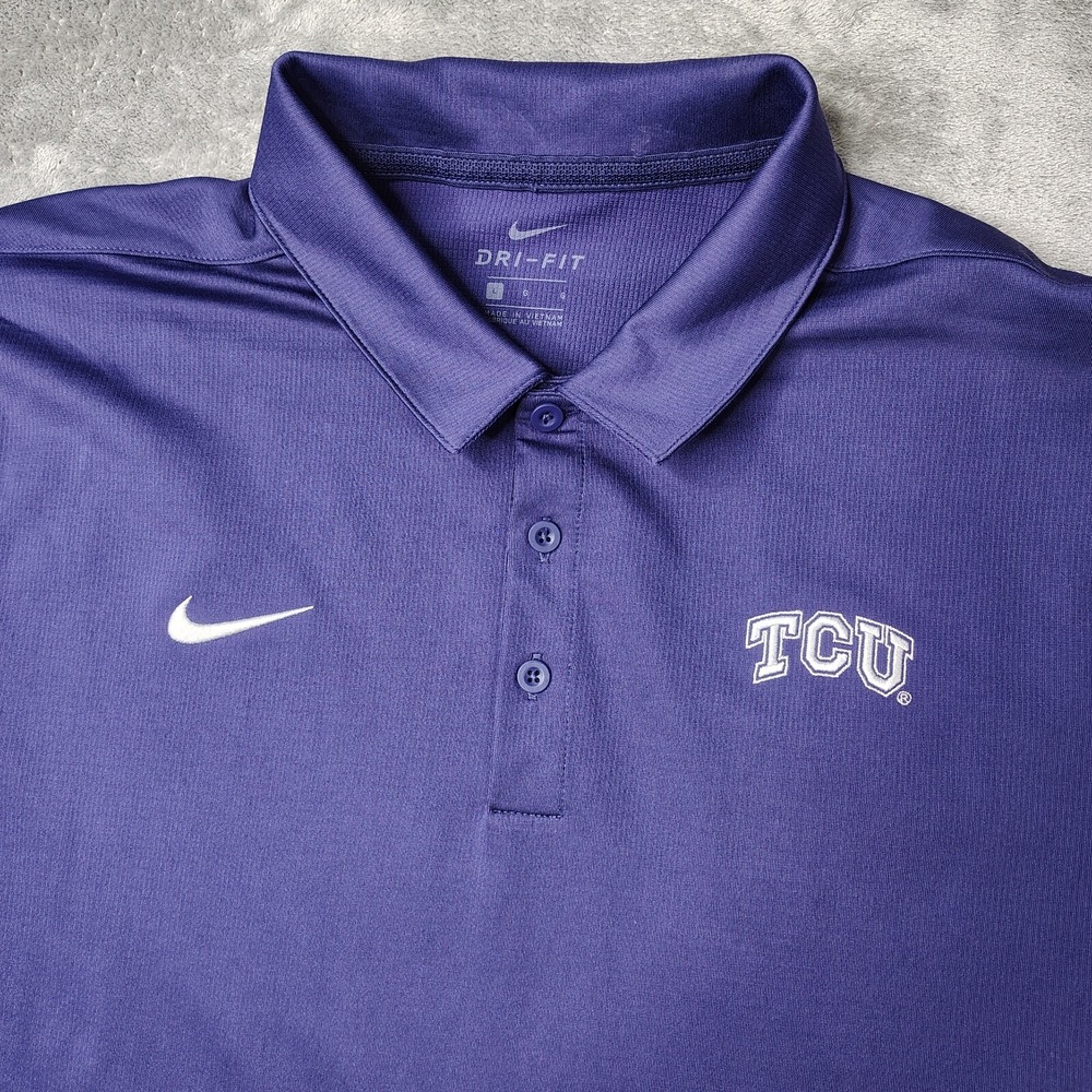 Nike TCU Horned Frogs Polo Shirt Mens Large Purple Solid Dri-FIT Performance